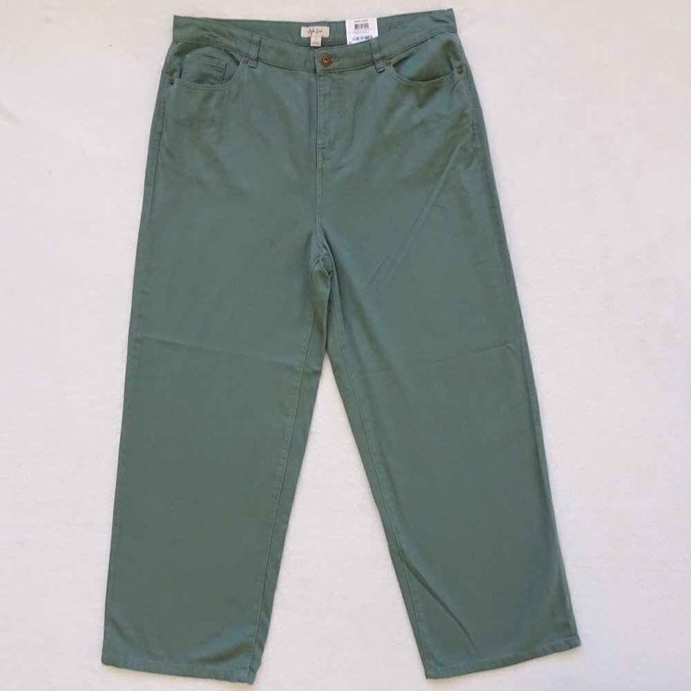 Style & Co Crop Wide Leg Pants Women's Size 16 Green Stretch